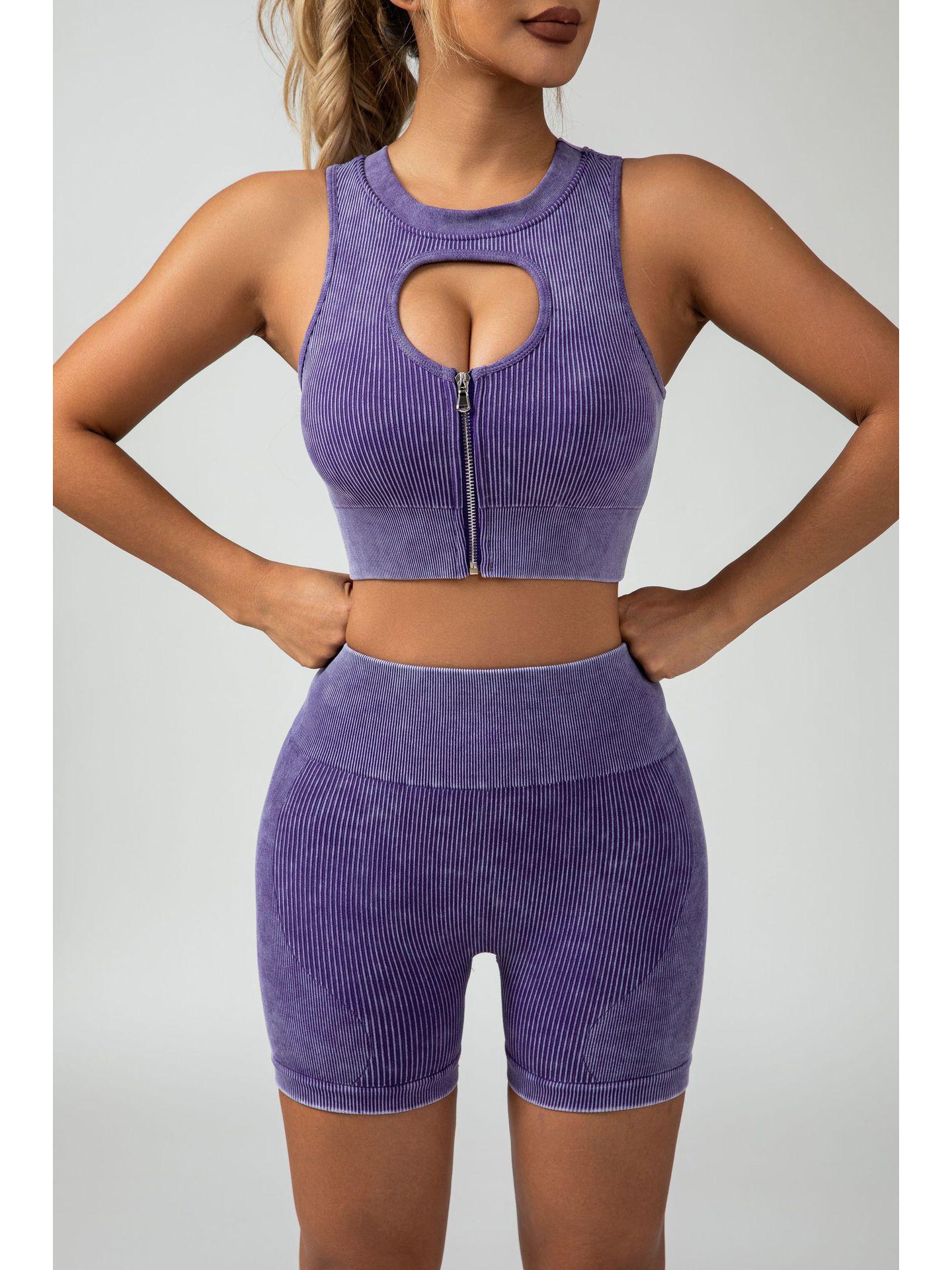 

«Женский фитнес-набор»: Шорты для йоги Frosted Yoga, брюки с высокой талией и присборенными бедрами длиной 3/4, бесшовный жилет на молнии. Large