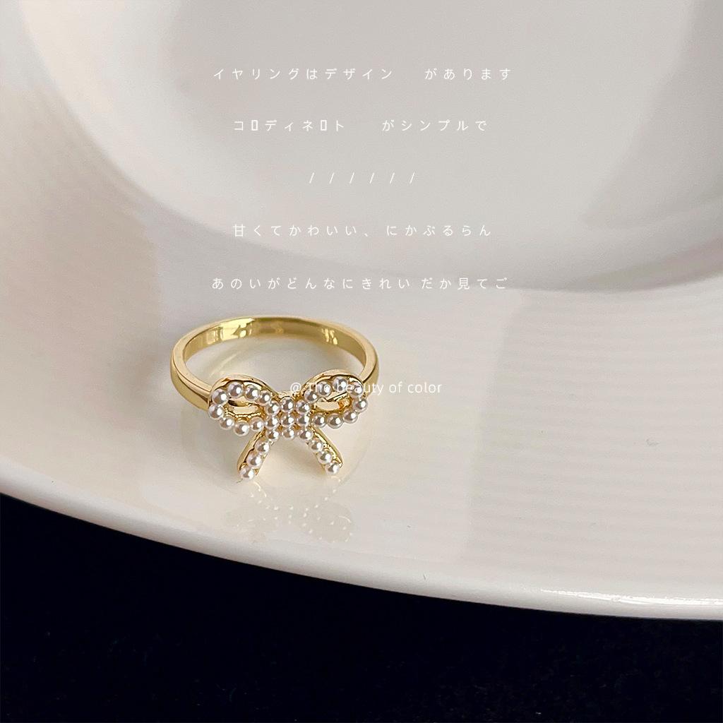 

Покрытое медью кольцо-бант 14К Милое и очаровательное жемчужное украшение для руки, темпераментное, простое и свежее кольцо, кольцо на указательный палец, ювелирное изделие Adjustable opening