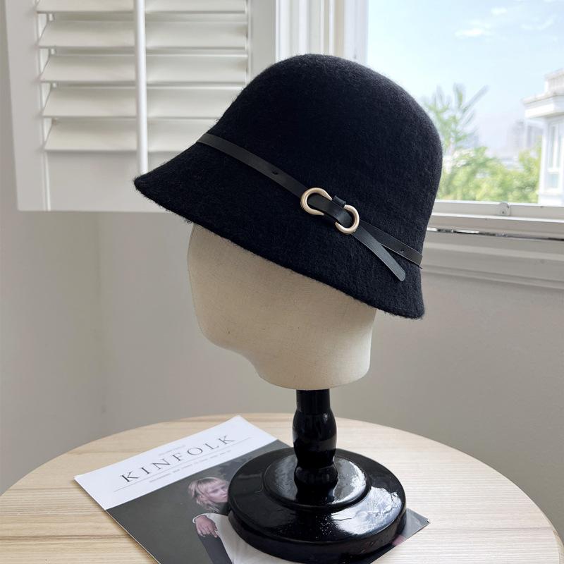 

Вовняний капелюх-казанок для жінок на осінь та зиму, корейський стиль, універсальний та підкреслює обличчя, маленький вовняний циліндр, захищений від холоду та теплий, капелюх рибалки
