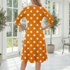 Damen Lässiges Rundhals-Midi-Kleid mit Dreiviertelärm und Polka-Dot-Print Entspannte Passform Weiches Material Bequemer Stil