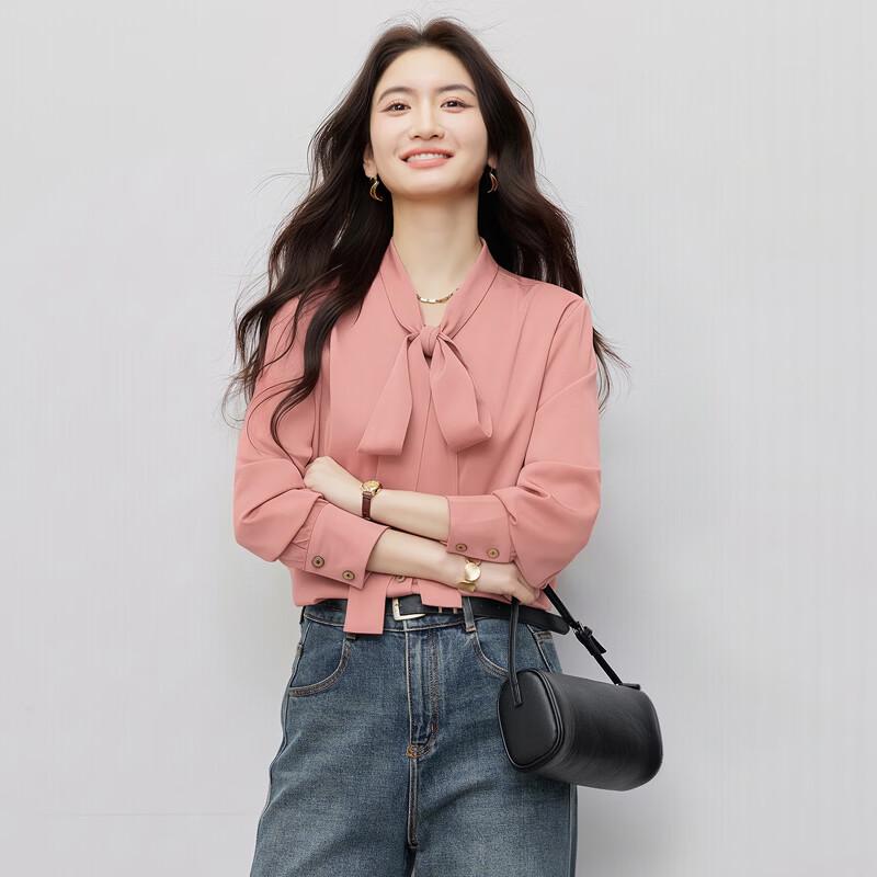 Women's Chiffon Bow-Knot Tie-Neck Long Sleeve Blouse