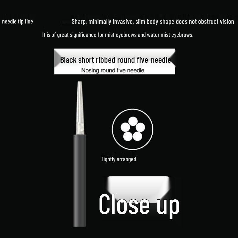 Manual Eyebrow Shading Pen with Microblading Needle Blades, 3-Pin & 5-Pin Round, Black Skin Powder Brows Tattoo Needles.
