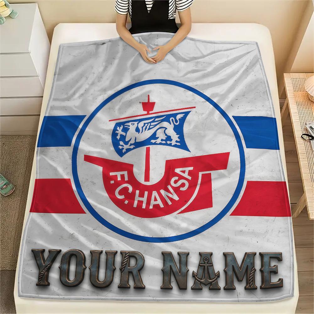 1 Stück Benutzerdefinierter Name FC Hansa Rostock Gemustert Flanell Decke Geeignet für Alle Jahreszeiten für Heimdekoration Wärme und Komfort Geschenke Feiertagsgeschenk -HE131