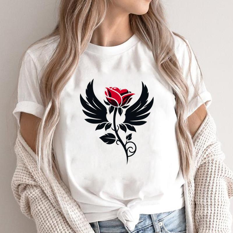 

(Asian Size) watercolor flower style Short Sleeve Clothing Print Female Casual Fashion T Women s Top Graphic Tee T-shirts 5XL