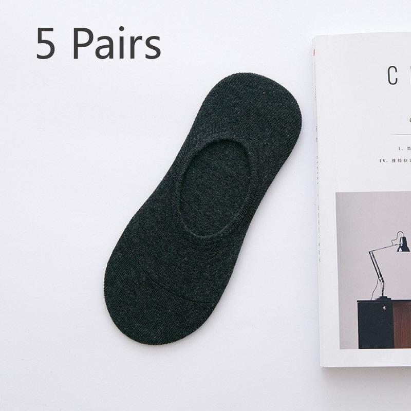 5 Pairs of Spring, Summer and Autumn Thin Section of Men's Solid Cotton Invisible Socks Anti-odor Sweat Boat Socks Low Shallow Mouth Socks