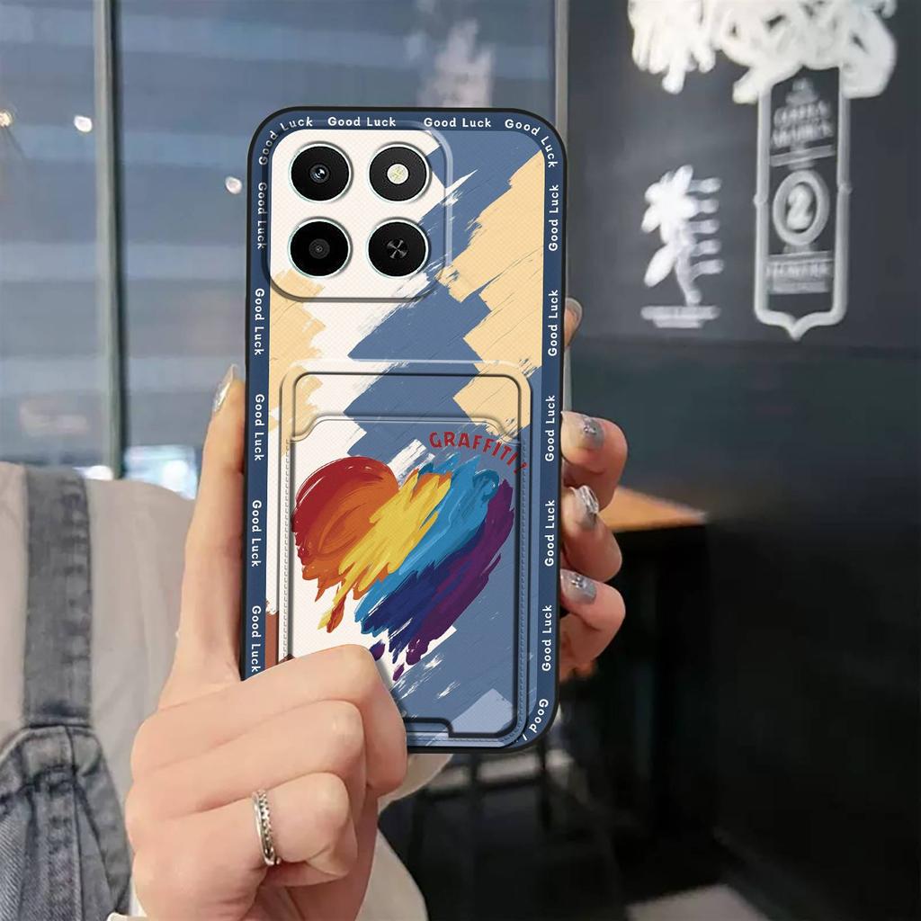 Cartoon Card Slot Phone Case For Honor X6c Durable Silicone Full Wrap TPU Fashion Design Cute Back Cover Waterproof