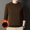 Men's Jacquard Plaid Fleece-Lined Winter Sweater