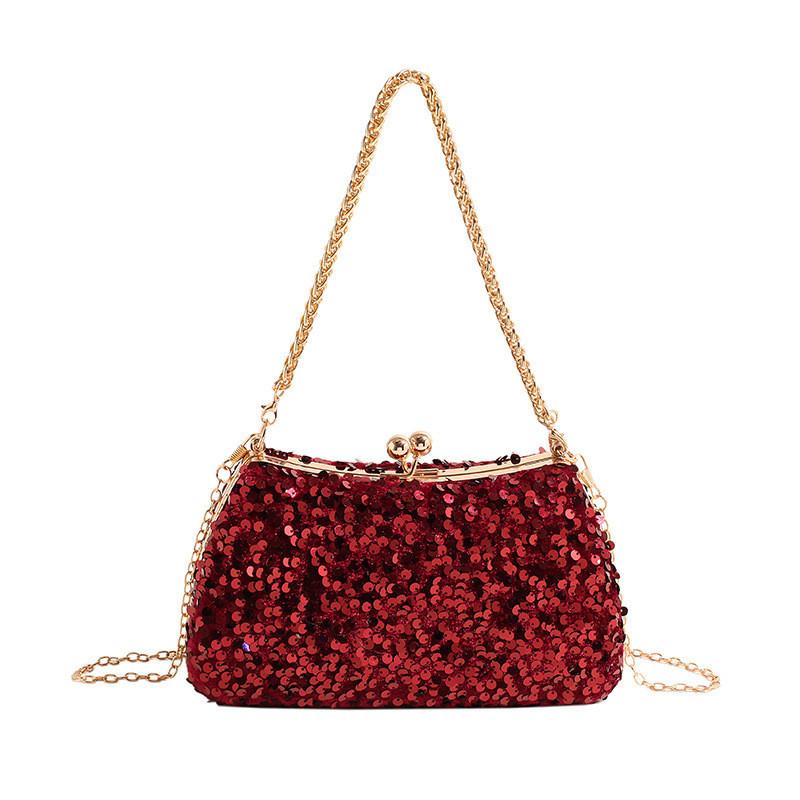 IELGY Fashion Sequined Dinner Bag, Diamond-encrusted Handbag, Solid Color Shoulder Messenger Chain Bag.