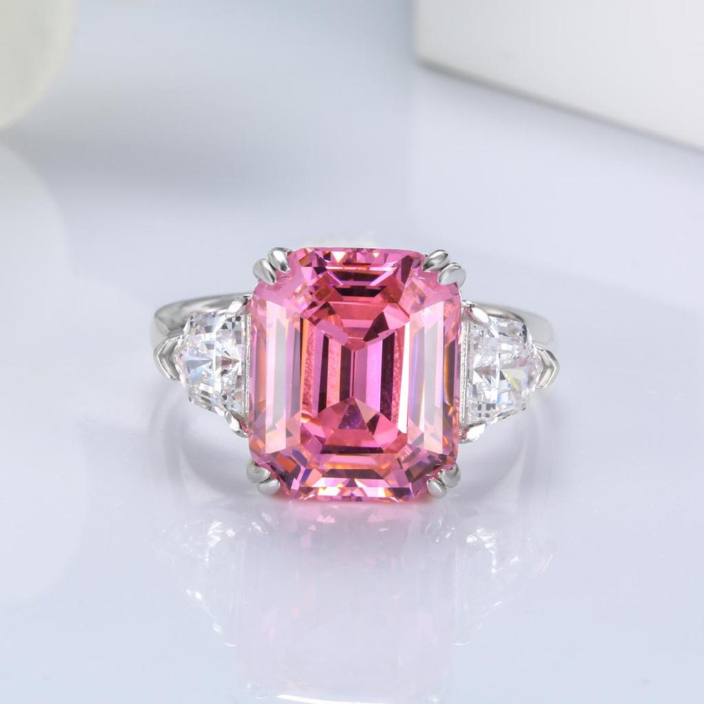 S925 Sterling Silver Square Pagoda Cut Ring with D Color Zircon for Women