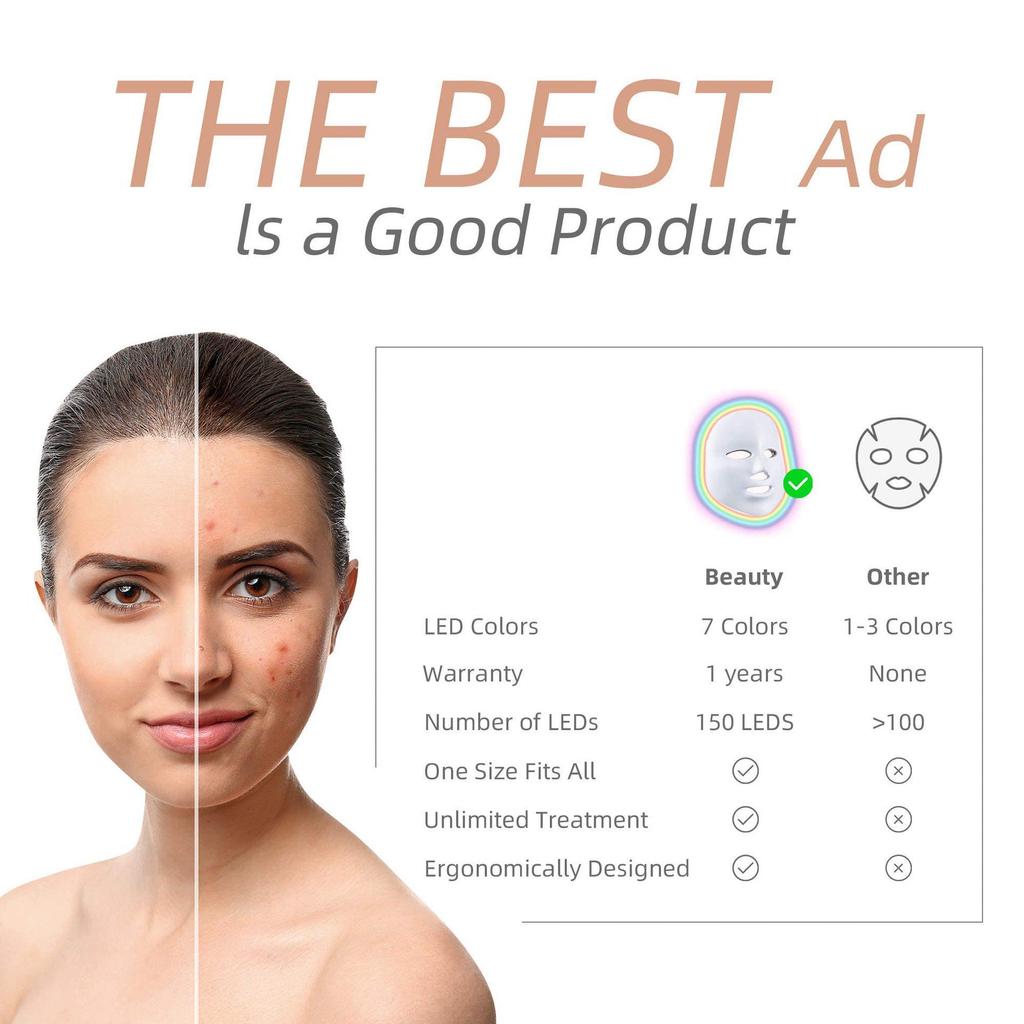 LED Photon Skin Rejuvenation Mask: 7-Color Light Therapy for Face and Neck