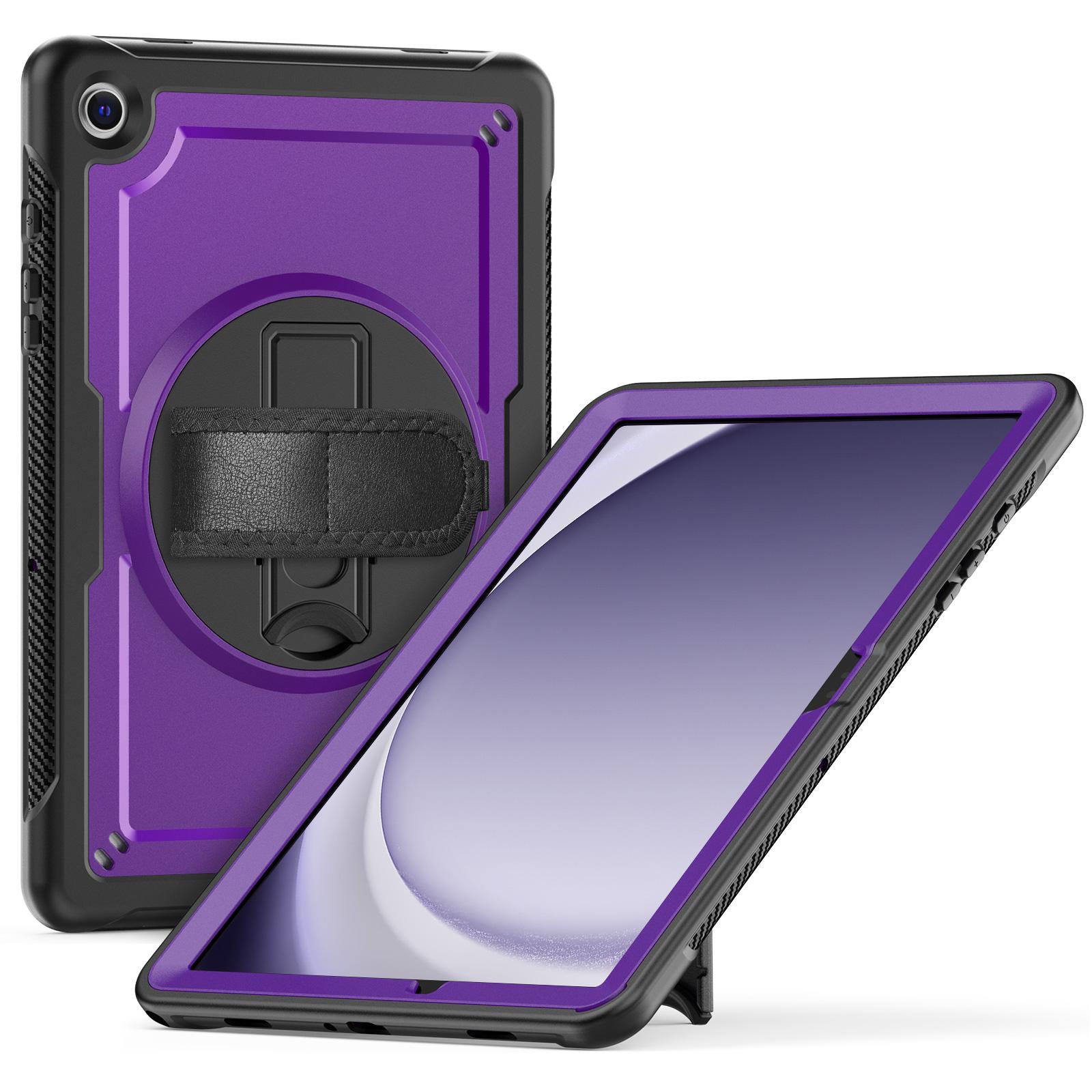 

For Samsung Galaxy Tab A9+ (SM-X210/X215/X216/X218) Case Rotating Kickstand PC+TPE Shockproof Tablet Cover with Hand Strap Purple
