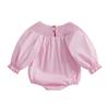Toddler Baby Girl Smocked Romper Bow Embroidery Round Neck Long Sleeve Bubble Jumpsuit 