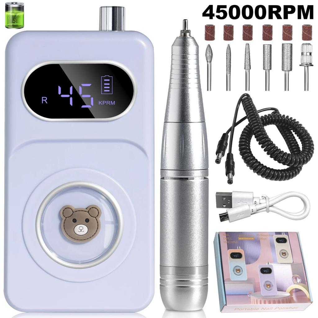45000RPM Electric Nail File Professional Nail Gel Polishing Machine Nail File Low Noise Rechargeable Nail Drill Salon Tools