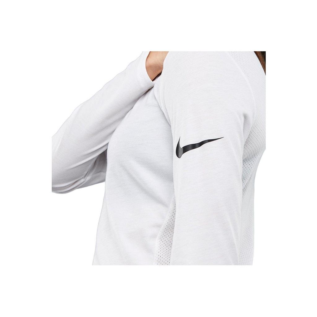 Nike Dry Elite Basketball Long-Sleeve Crew Neck T-Shirt With Solid Color Logo Women Tops White 842740-100