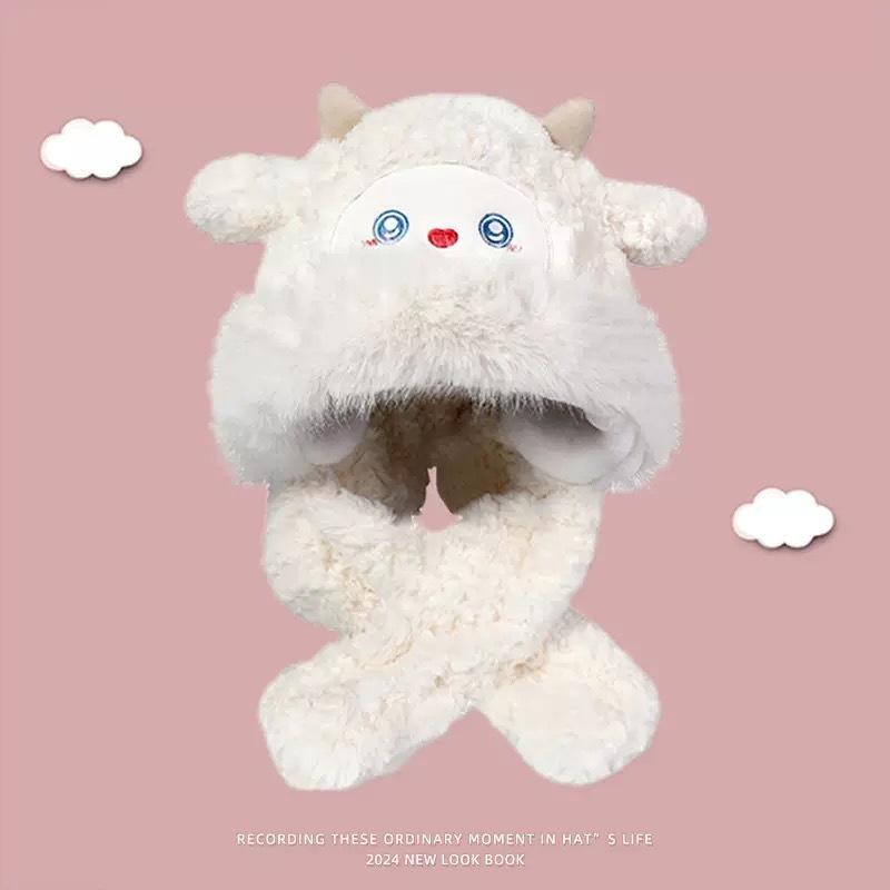 New winter plush hat for women with moving ears, cute, thick, fluffy, warm, cold-proof, ear-protecting, trendy Lei Feng hat