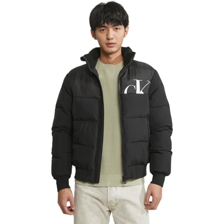 Calvin Klein Casual Spliced Stand Collar Printed Jacket Long Sleeve Cotton Coat Men Jackets Space-Black ZM02480-BEH