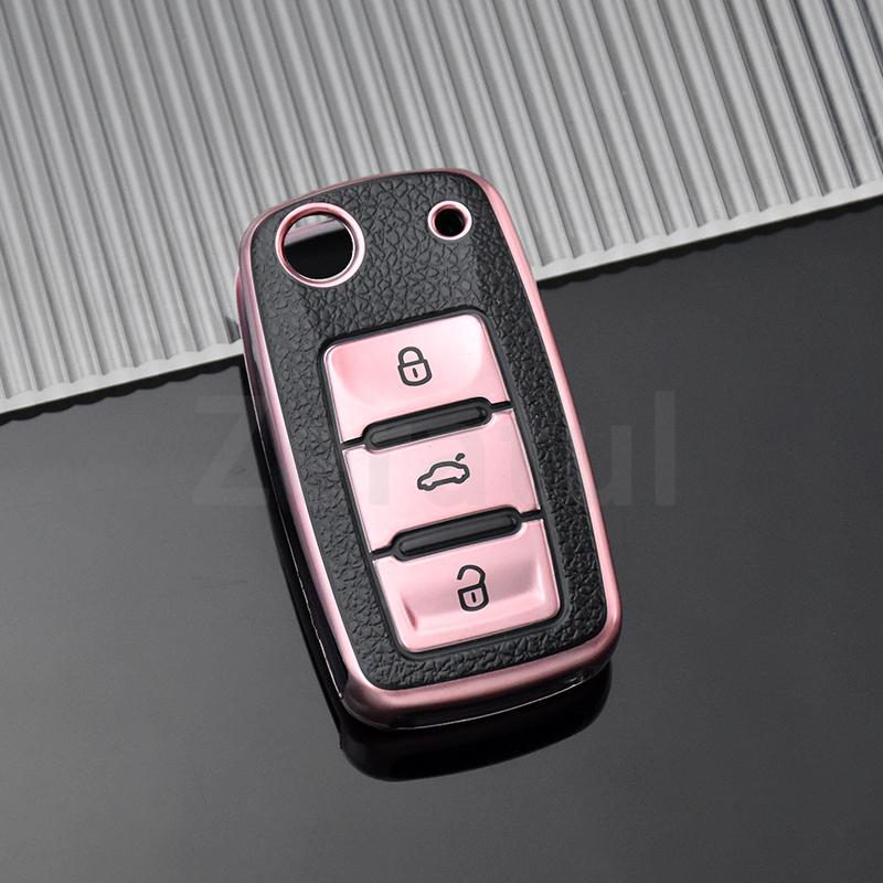 2/3 Button Car Key Case Cover For Volkswagen Vw  Bora Beetle Caddy T5 Passat Up Eos Tiguan For Skoda A5 Seat Leon Alte Bag Shell