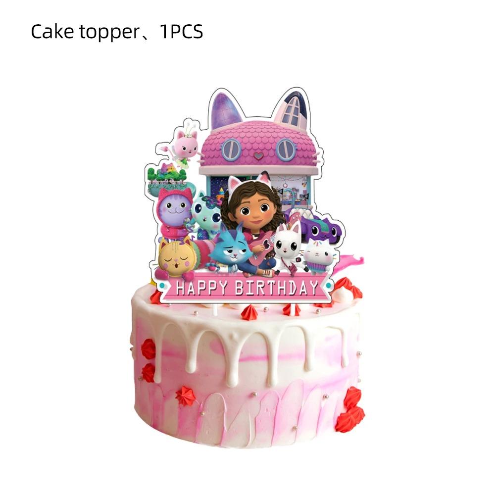 

Gabby Dollhouse Cats Balloon Birthday Party Decorations green pink Cat Tableware Tablecloth Napkin Plate Cups Sticker Party Supp as show