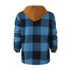 Gestepptes, gefüttertes, kariertes Button-Down-Hemd für Herren. Mit Samt versehen, um warm zu bleiben. Jacke mit Kapuze