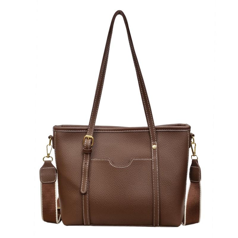 Women's PU Tote Bag with Wide Strap Large Capacity Shoulder Handbag for Work Travel Shopping