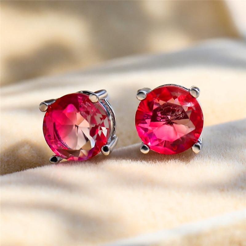 Luxus Damen Kristall Regenbogen Zirkon Stein Runde Steckerohrringe Vintage Silberfarbe Hochzeit Mode Für Frauen