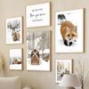Winter Scenery Picture Canvas Painting Wall Art Elk Animal Wood Snowscape Poster and Print for Modern Home Living Room Decor
