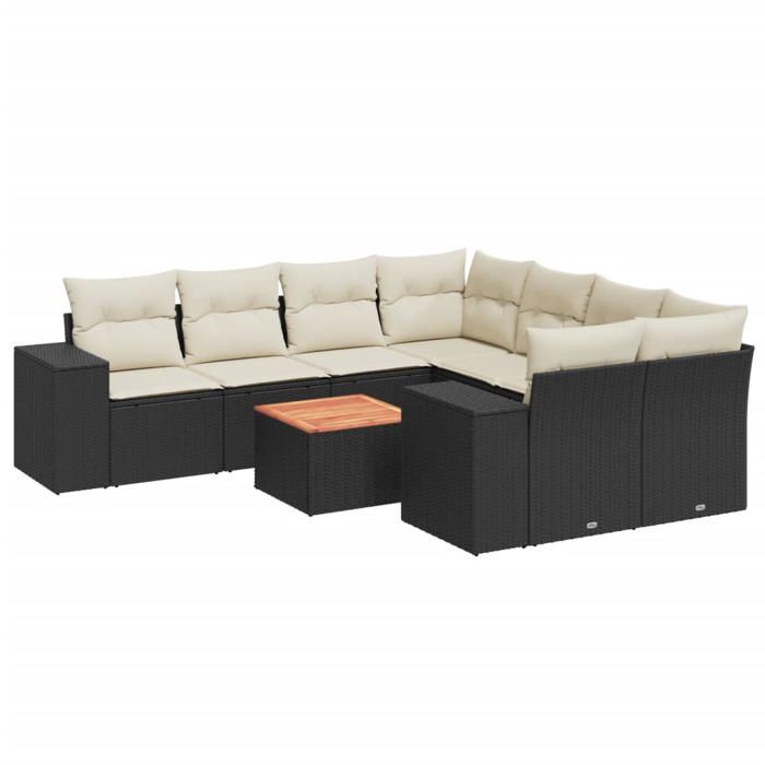 VidaXL Garden Lounge Set 9 Pcs with Cushions Black Wicker 3225370