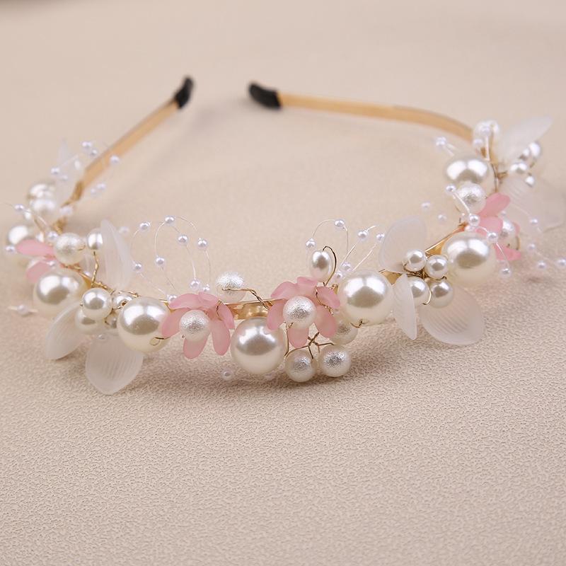 Pearl headband flower wreath headband Mori bride crown sweet knot wedding dress beaded headdress