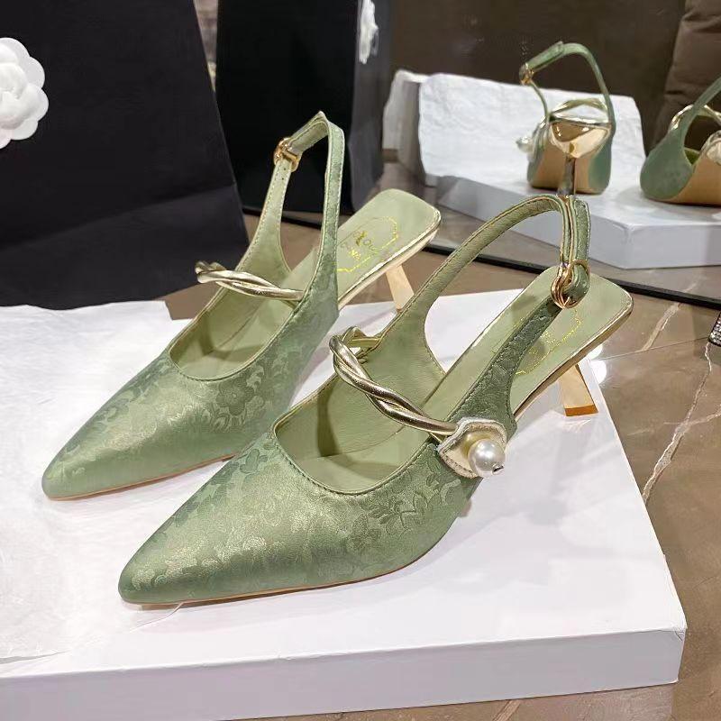 New Chinese-style National Shoes 2025 Summer New Single Shoes Lady Retro Mint Green High-heeled Sandals Temperament with Cheongsam