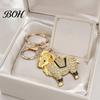 Wear-resistant Keyring Zodiac Keychain with Rhinestones, Sheep Design Bag Pendant, Chinese New Year Lucky Rhinestones Inlaid Key Charm, Feng