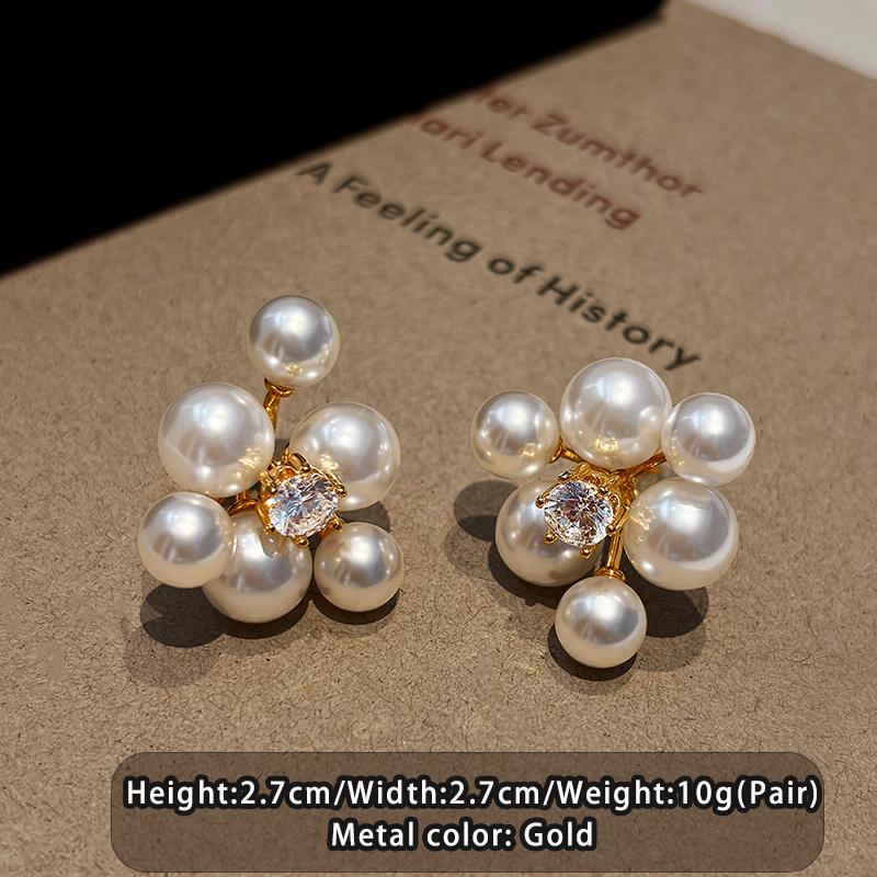 

French Australian White Pearl Flower Stud Earrings Elegant High-End Jewelry Trendy Accessories for Women and Young Girls Gift