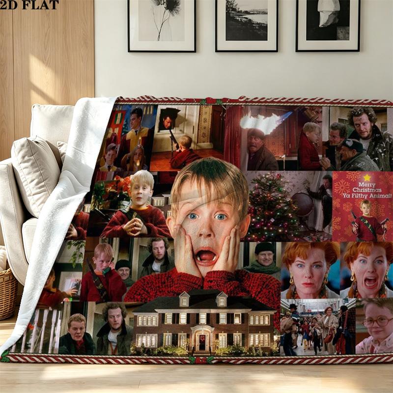 Home Alone Christmas Print Flannel Blanket High Quality Warm Comfortable Cover for All Seasons Perfect for Gifts Home Decor