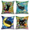 1/4pcs Cute Black Cat Art Throw Pillow Covers Floral Garden Starry Night Water Lily Cushion Cases Cushion Cover