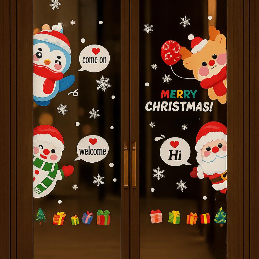 Santa Claus Christmas Tree Christmas Window Stickers PVC Electrostatic Glass Stickers Christmas Wall Sticker Reusable Stickers
