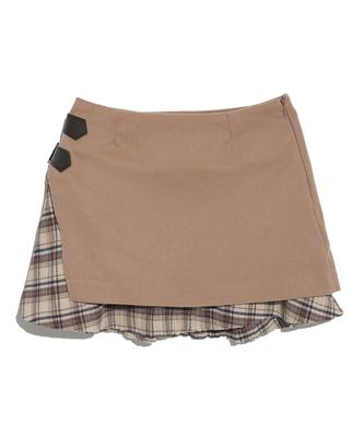 High School Disco Layered Buckle Skirt_Beige