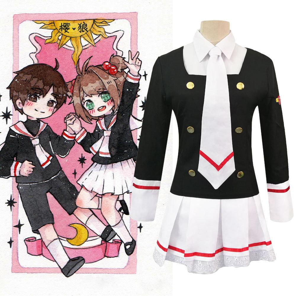 

Anime Card Captors Sakura KINOMOTO Cosplay Costume Aldult Woman Cute Loli Sailor JK Uniform Top Skirts Shirt Tie S