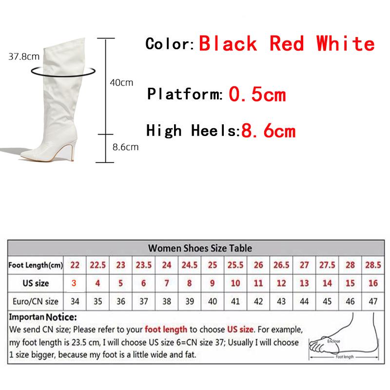 Fashion Runway Pleated Patent Leather Boots Female Pointed Toe Stiletto Heels Pumps Autumn Winter Knee High Shoes Women