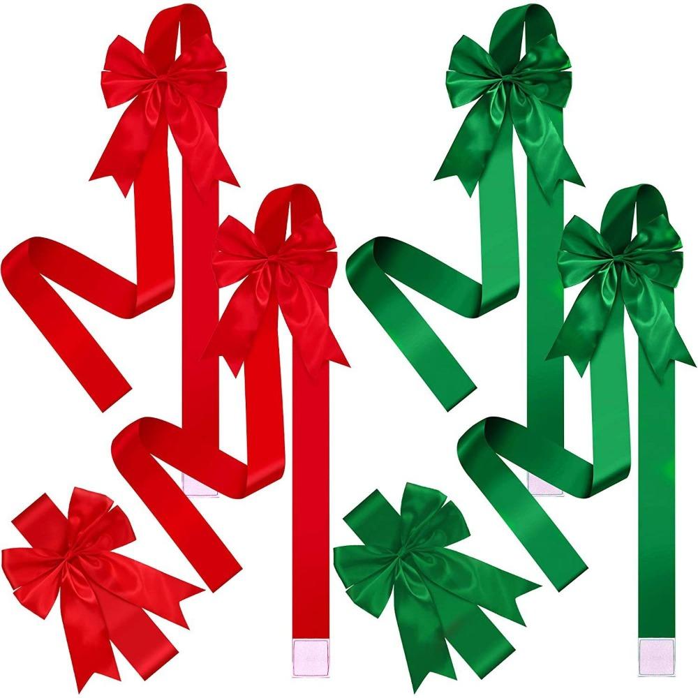 Green/Red Christmas Cabinet Door Ribbon Bow Self-adhesive Window Bow Gift Wrapping Bow Outdoor