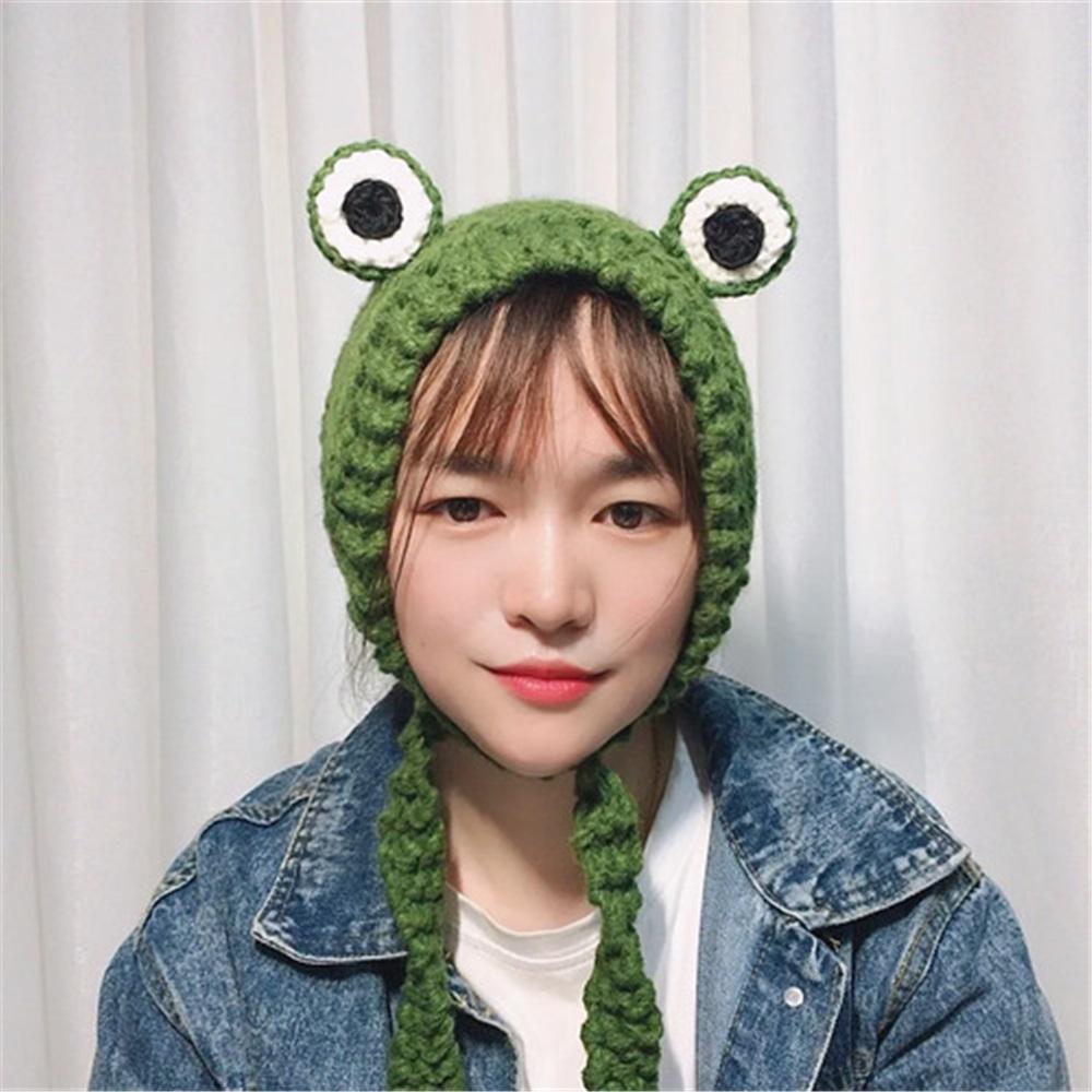 Cute Knitted Wool Hat Autumn And Winter Big Eyes Frog Hat