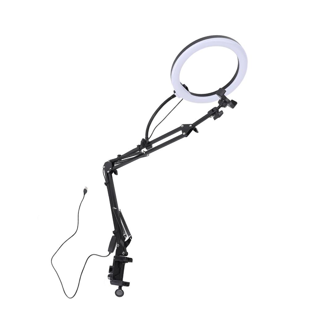 26cm Ring Light Overhead Phone Mount 5cm Maximum Clamp Thickness Desk Ring Light with Clamp for Make