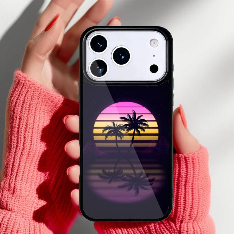 80s Retrowave Neon Palms Tree Phone Case for iPhone 17 16 15 14 13 Pro Max Back Cover for 12 11 Pro Coque
