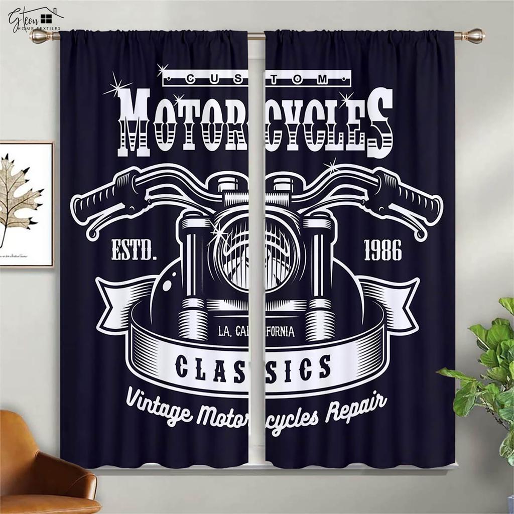 Cool Motocykl 3D Tištěné Závěsy Retro Motocykl Industriální Styl Ložnice Obývací Pokoj Kapsa na Tyč Dekorační Závěsy 2 Kusy