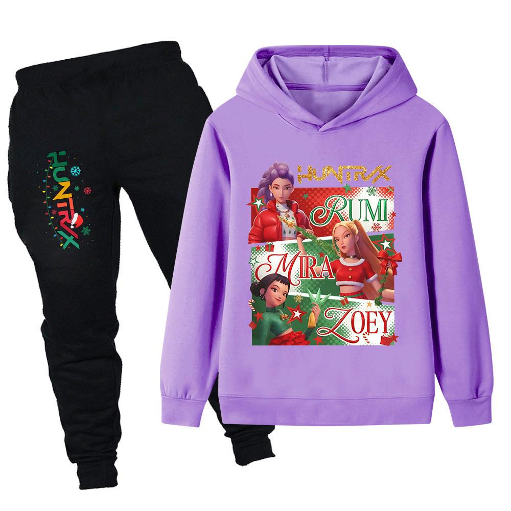 PB1264 Kinder Jungen Mädchen Kpop Mira Zoey Rumi Weihnachten Druck Langarm Kapuzenpullover Hose Hosen Kleidung Sets