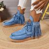 Vintage Women Ankle Boots Retro Outdoor Casual Shoes Fringe Winter Comfortable Luxury Women Shoes Round Toe Snow Boots Ladies