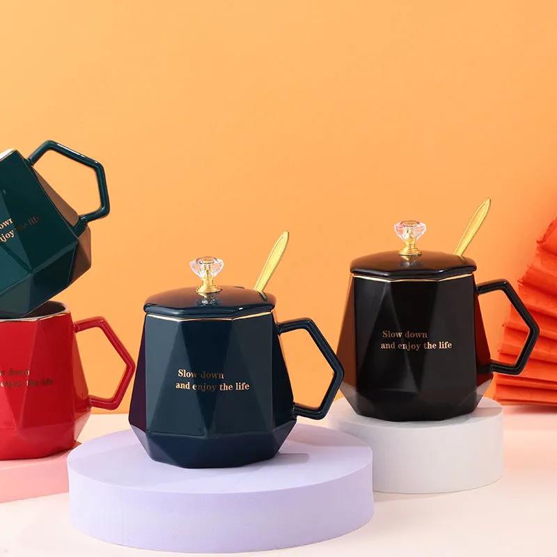 Tasse à café avec couvercle, cuillère, tasse en céramique, Style européen, étudiante coréenne, grande capacité, tasse à thé, eau potable à la maison
