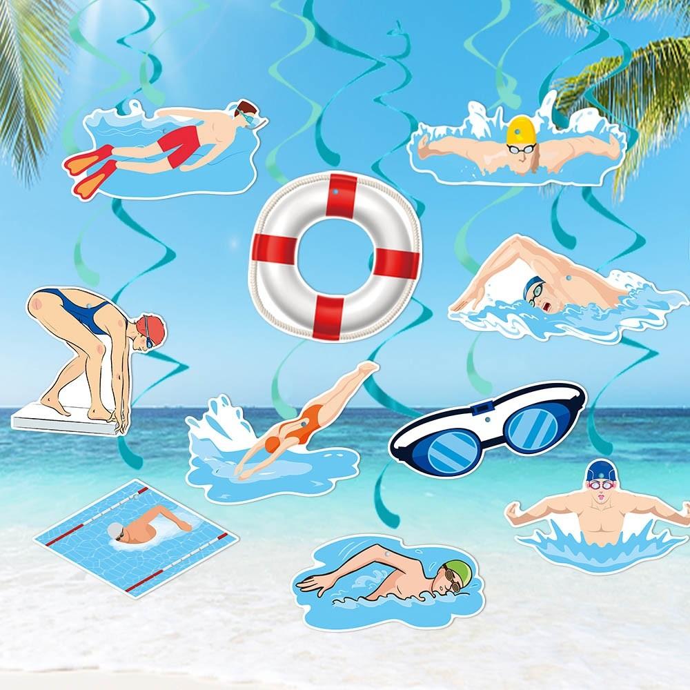 Swimming Themed Summer Birthday Party Activity Decoration Spiral Pendant