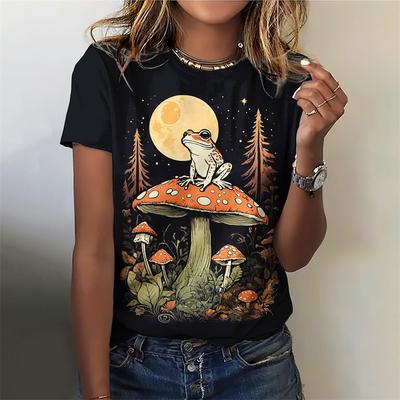 Sommer Rundhals 3D-Druck Lustiges Pilzmuster Top Modische Lässige Kurzarm Damen T-Shirts