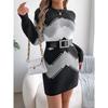 GMXIA Autumn and Winter Casual Multi-color Lantern Sleeve Sweater Dress Women's Wear Sweaters Dress