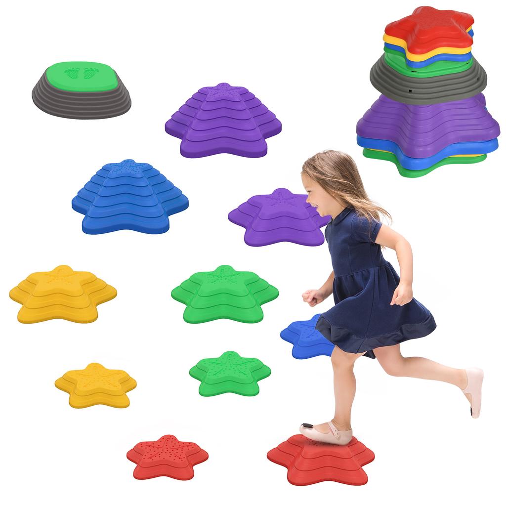 Stepping Stones Kids, 11 Pieces Balance Stones for Obstacle Course, Stackable Non-Slip Starfish Shape