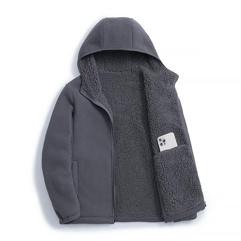 Women's Double-Sided Fleece Sherpa Hooded Windproof Velvet Jacket for Autumn and Winter